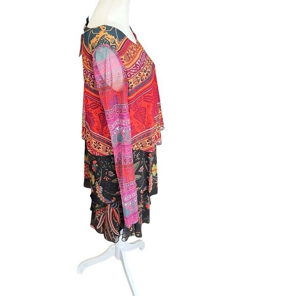 Desigual Tiered Layered Long Sleeve Dress Multicolor Print NWT Size S - Picture 9 of 13